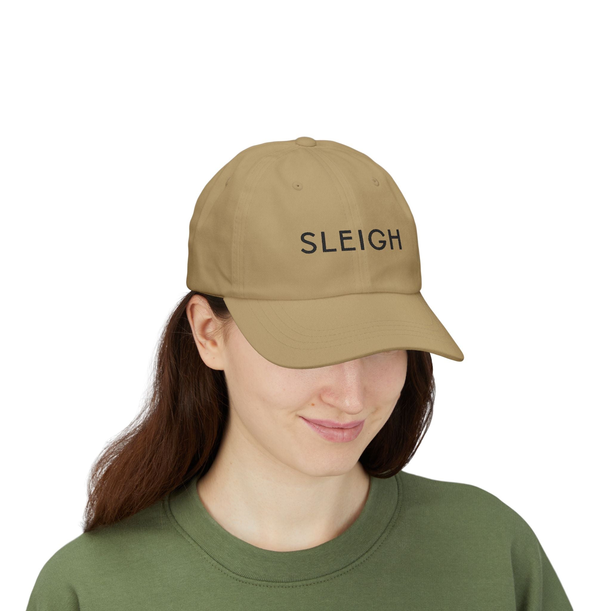 "Sleigh" Embroidered Dad Cap — Minimal Slay or Sleigh Holiday Baseball Hat