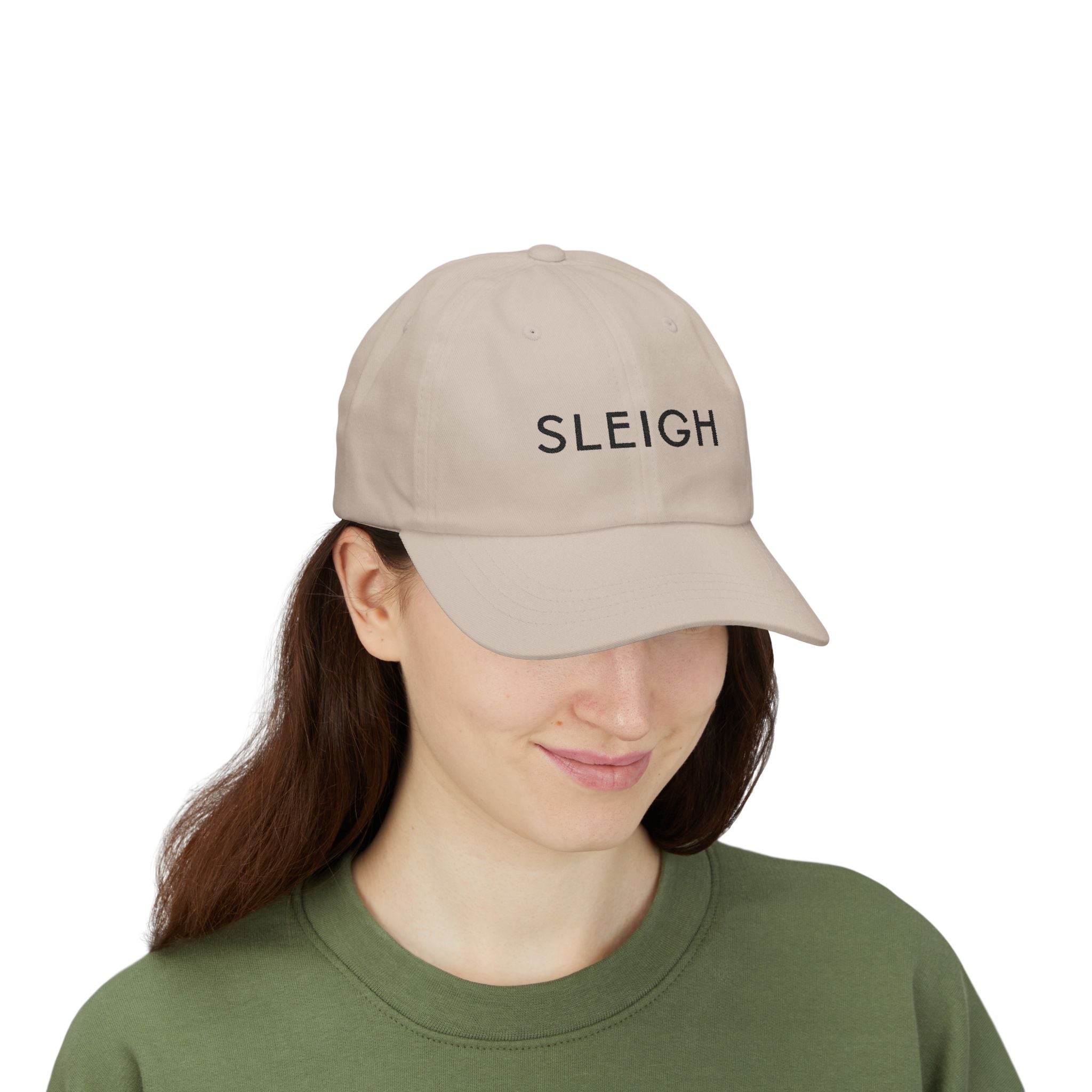 "Sleigh" Embroidered Dad Cap — Minimal Slay or Sleigh Holiday Baseball Hat