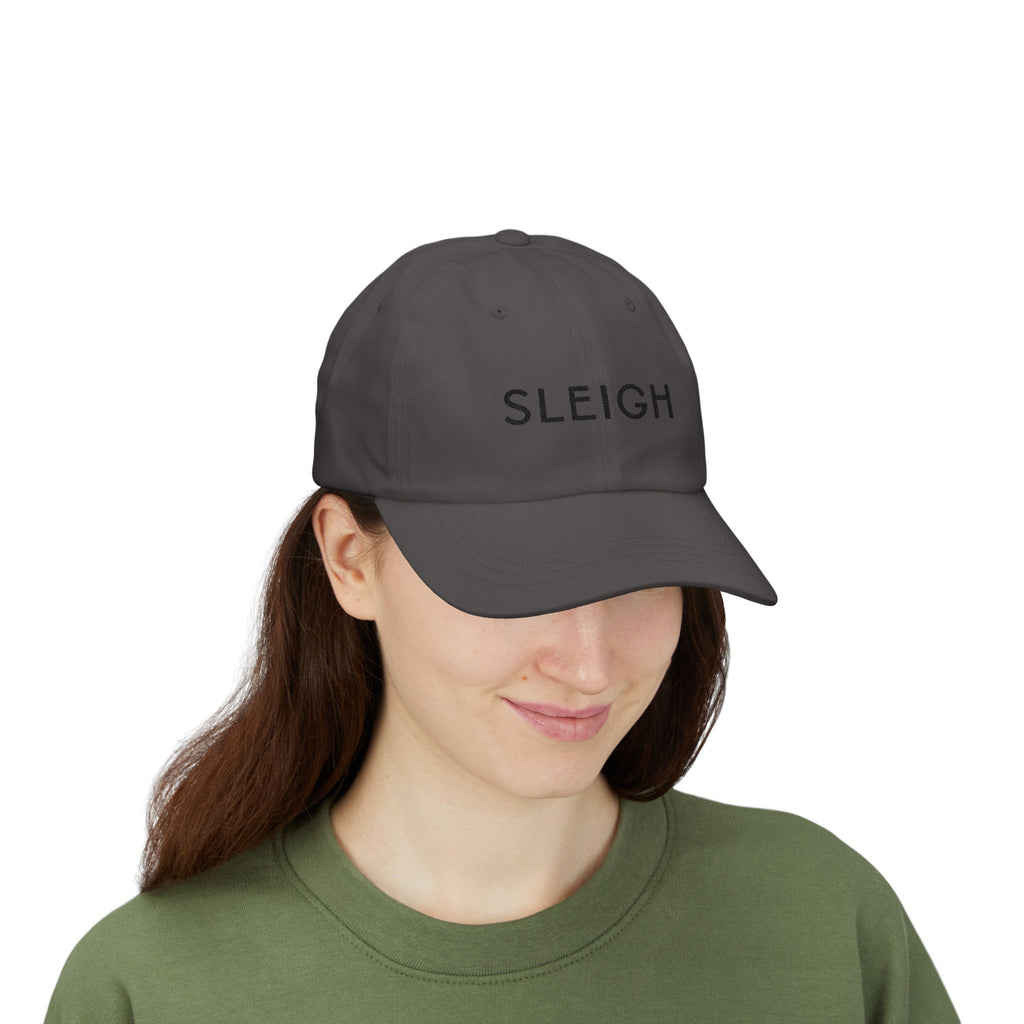 "Sleigh" Embroidered Dad Cap — Minimal Slay or Sleigh Holiday Baseball Hat