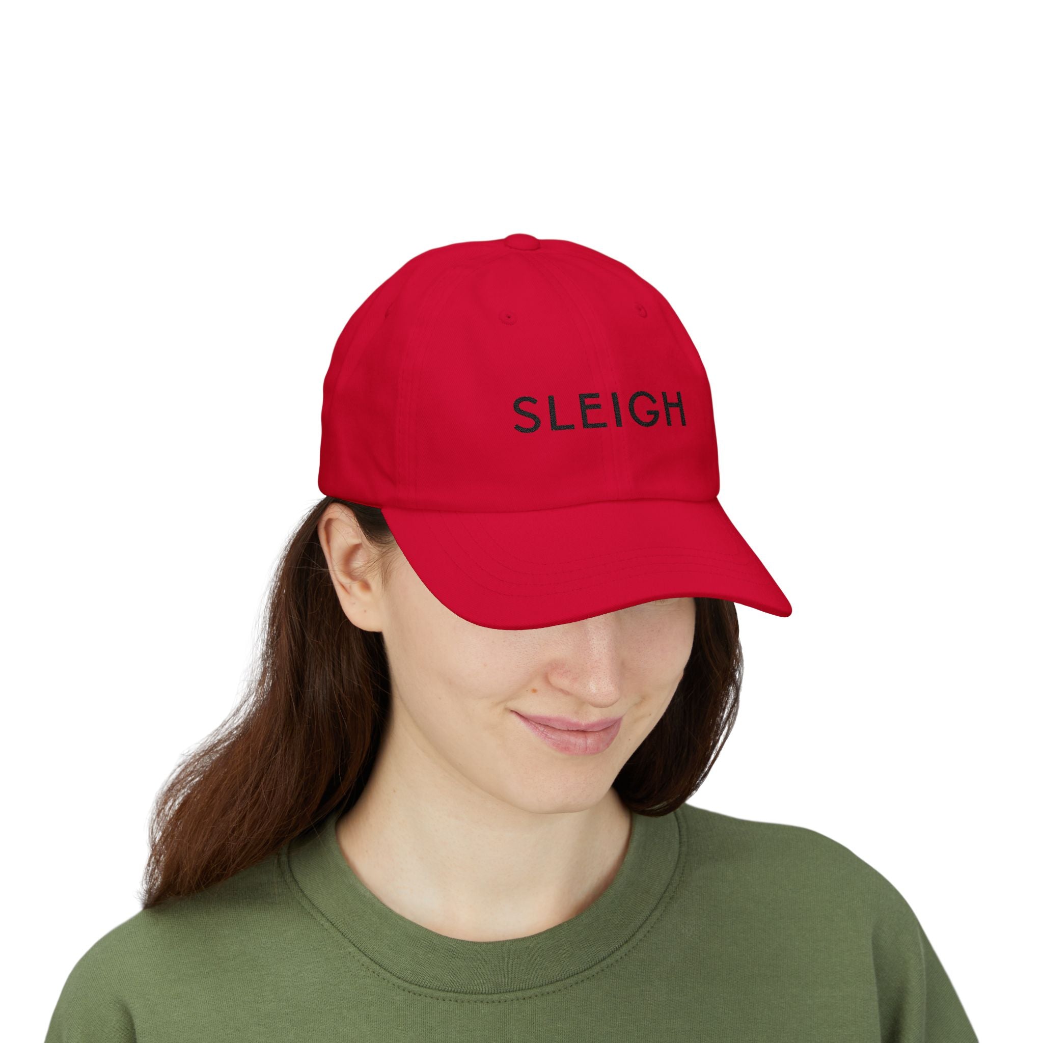 "Sleigh" Embroidered Dad Cap — Minimal Slay or Sleigh Holiday Baseball Hat