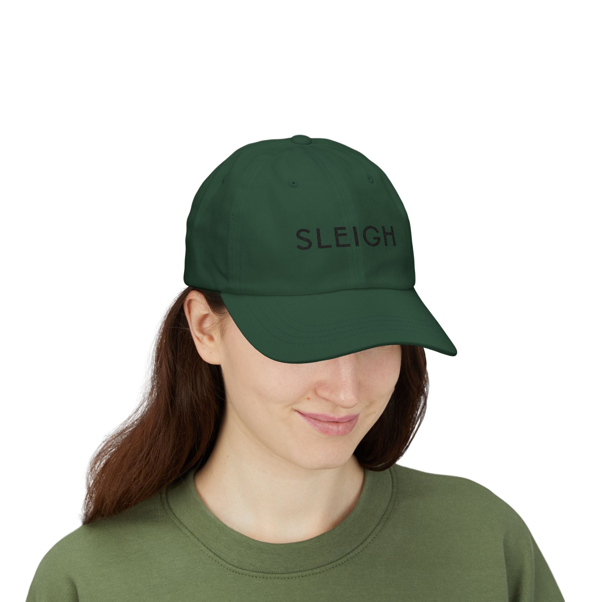 "Sleigh" Embroidered Dad Cap — Minimal Slay or Sleigh Holiday Baseball Hat